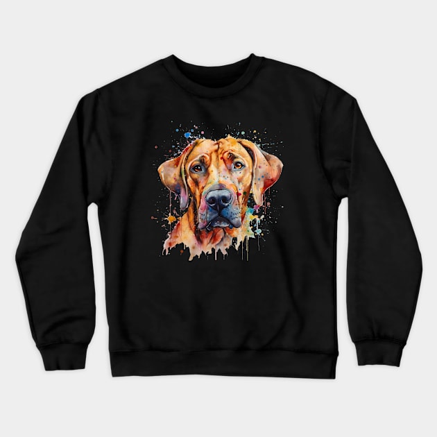 Rhodesian Ridgeback Bright Watercolor Painting Crewneck Sweatshirt by nonbeenarydesigns